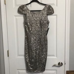 Akira Black Label silver sequin cap sleeve dress